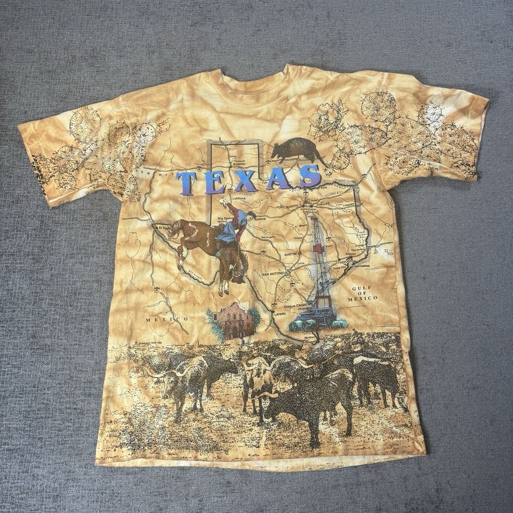 Vintage 90's All Over Texas Map T-Shirt Men's XL Short Sleeve Graphic Cowboy